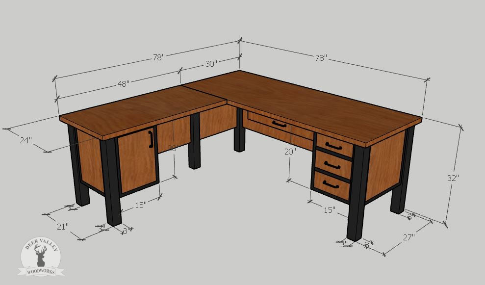 The Stacy II Barnwood Corner Desk, Natural Finish With Three Drawers,  Cabinet, And Modesty Panels