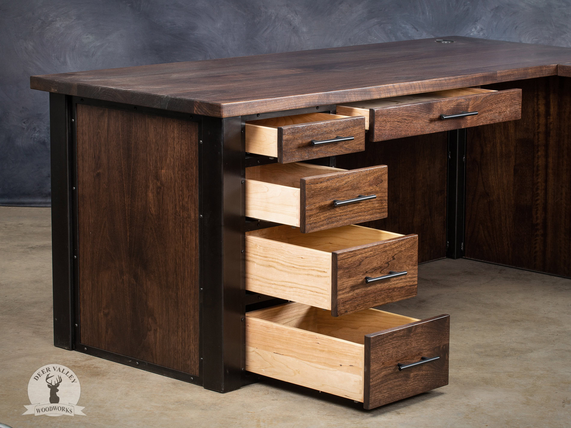 Office Table With Side Cabinet In Walnut Finish